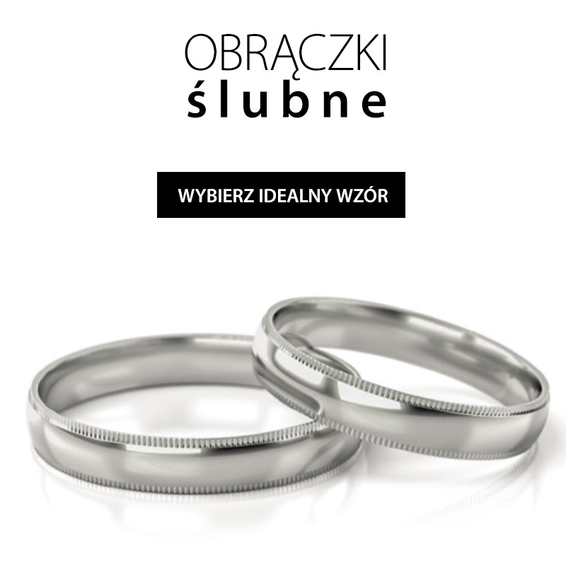 Półokrągłe obrączki ślubne z milgryfem z białego złota 585