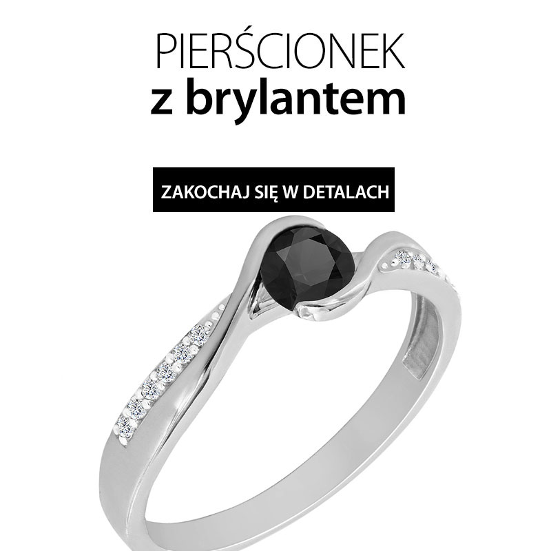 Elegancki pierścionek z czarnym diamentem białe złoto 585