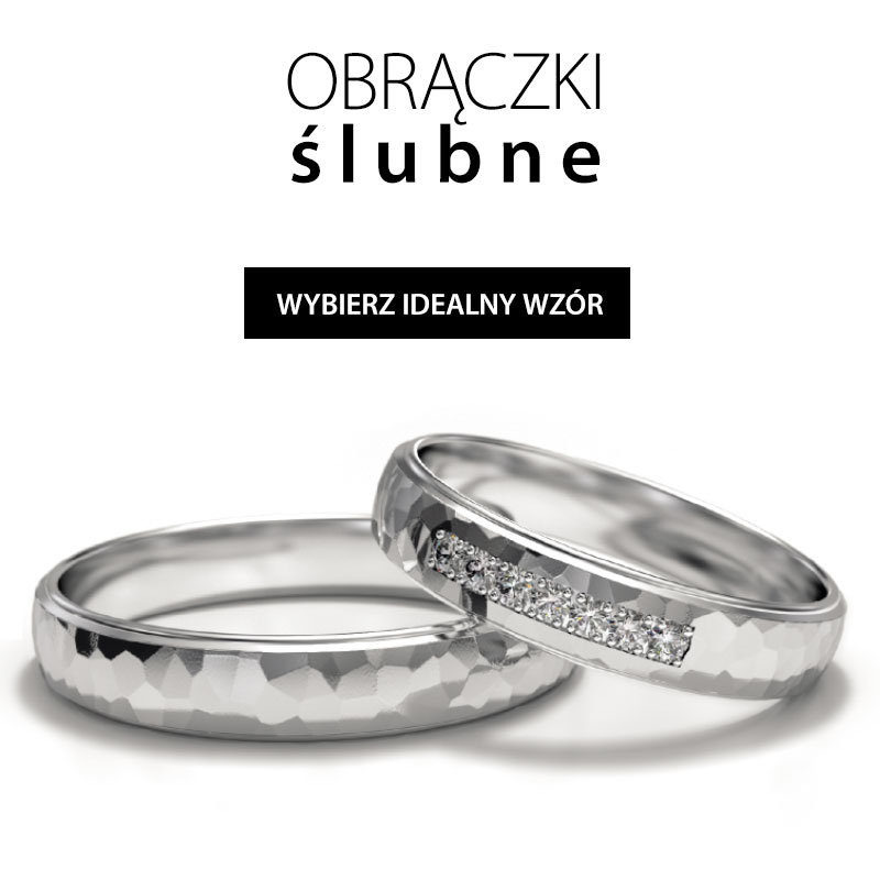 Obrączki ślubne młotkowane z kamieniami 4mm białe złoto 585