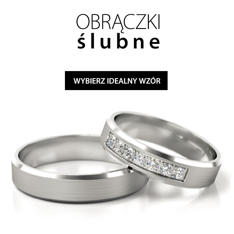 Fazowane obrączki ślubne 4mm z kamieniami białe złoto 585