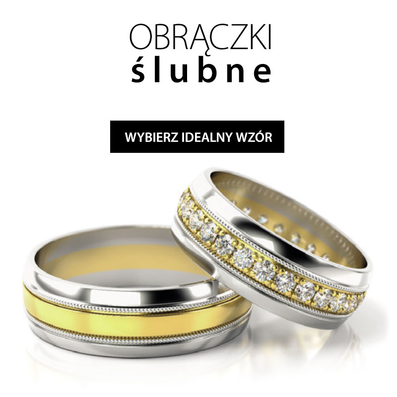 Eleganckie obrączki ślubne półokrągłe 6,5mm z milgryfami dwukolorowe białe i żółte złoto