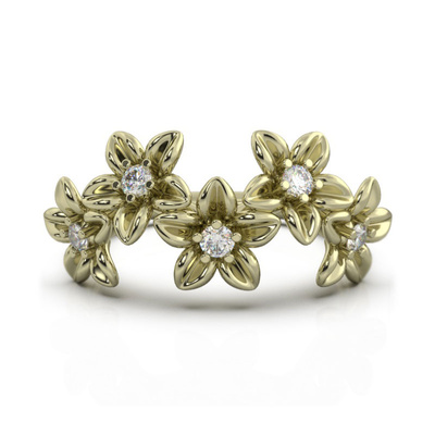 Złoty pierścionek kwiaty z brylantami