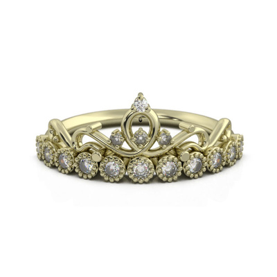 Złoty pierścionek korona z brylantami